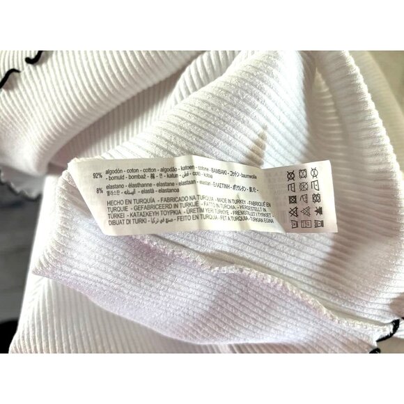 NWOT ZARA Short Sleeve Ribbed Knit Mini Dress Sze Medium White Black Ruffle Trim - Picture 6 of 6